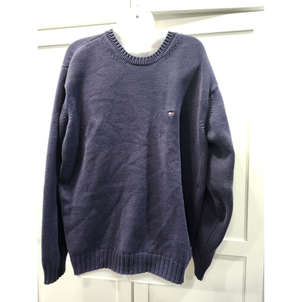Tommy Hilfiger Sweater Mens XL Navy Blue Pullover Sweatshirt 100% Cotton